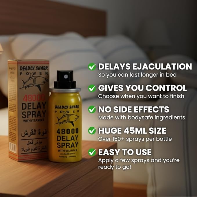 Deadly Shark Power 48000 Delay Spray with Vitamin E 40ml | Long-Lasting Performance for Men